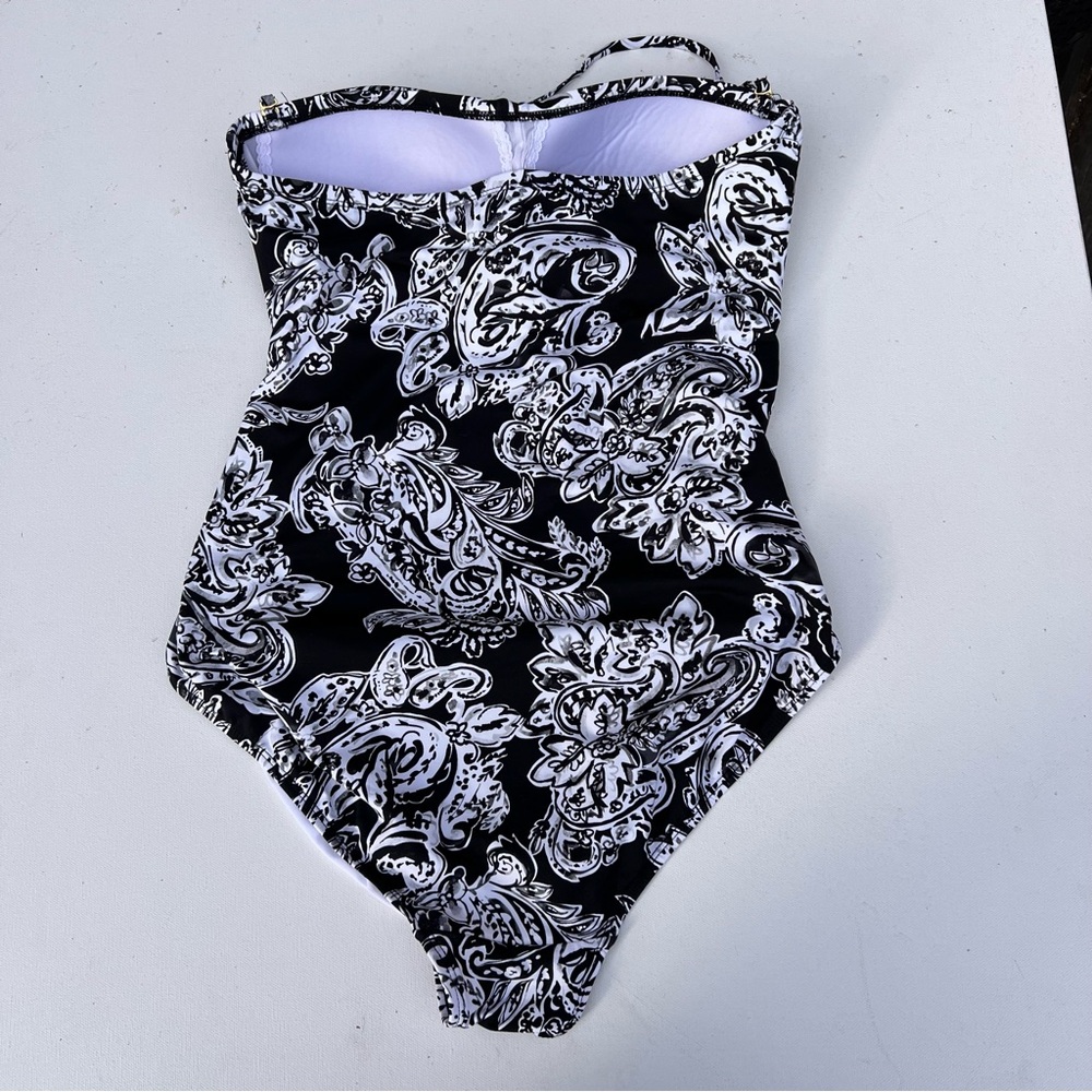 Ralph Lauren black white floral sweetheart swimsuit, size 12 - Picture 5 of 9